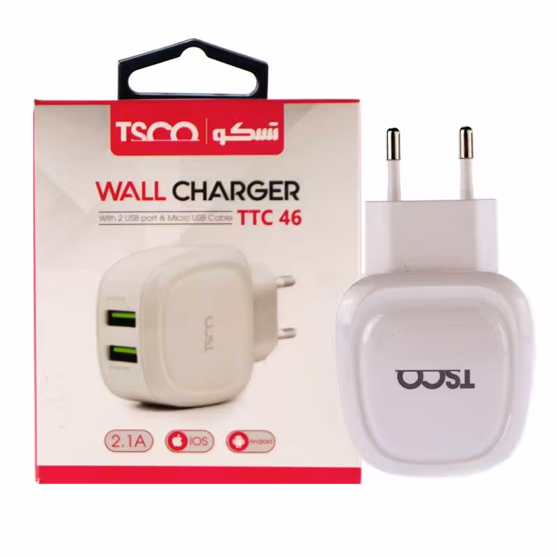شارژر 2پورت   کابل شارژ MicroUSB تسکو TSCO TTC 46