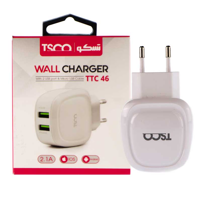 شارژر 2پورت   کابل شارژ MicroUSB تسکو TSCO TTC 46