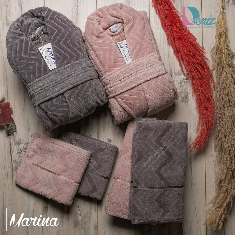 حوله ست دو نفره مارینا رنگ سنگی و کالباسی