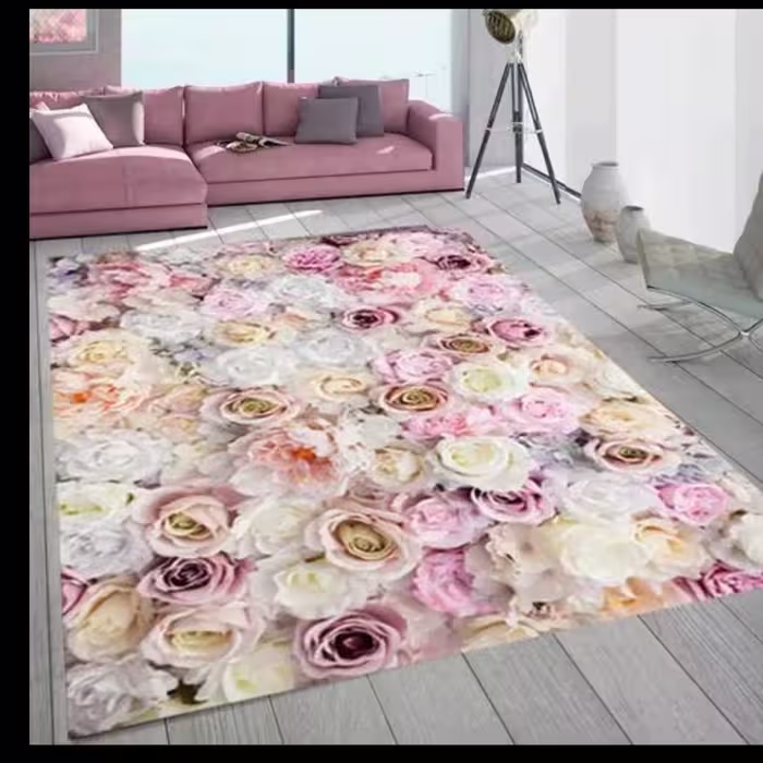 فرشینه طرح گل رویه مخمل پشت چرم استپ دار 