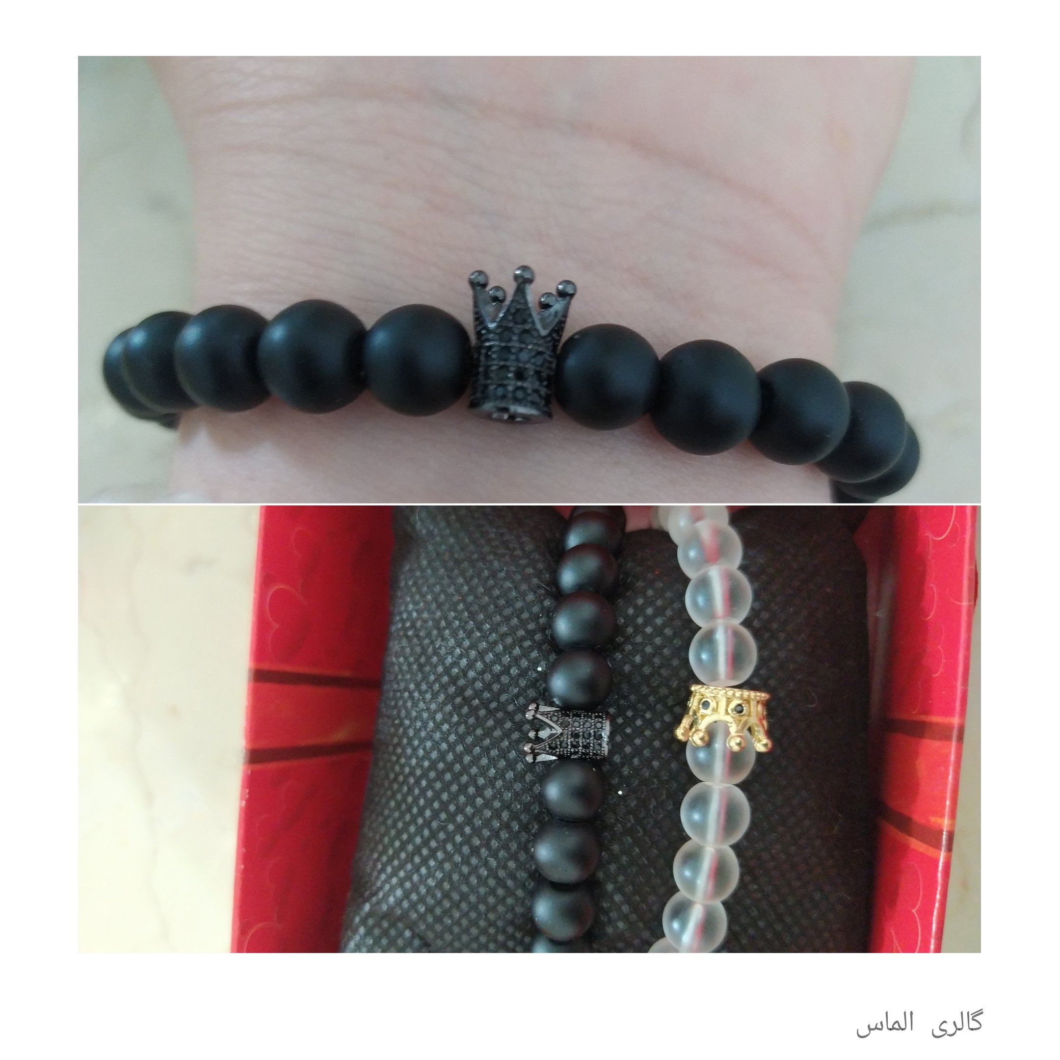 دستبند اونیکس مشکی مات  با تاج سوارسکی  نگین دار رنگ ثابت