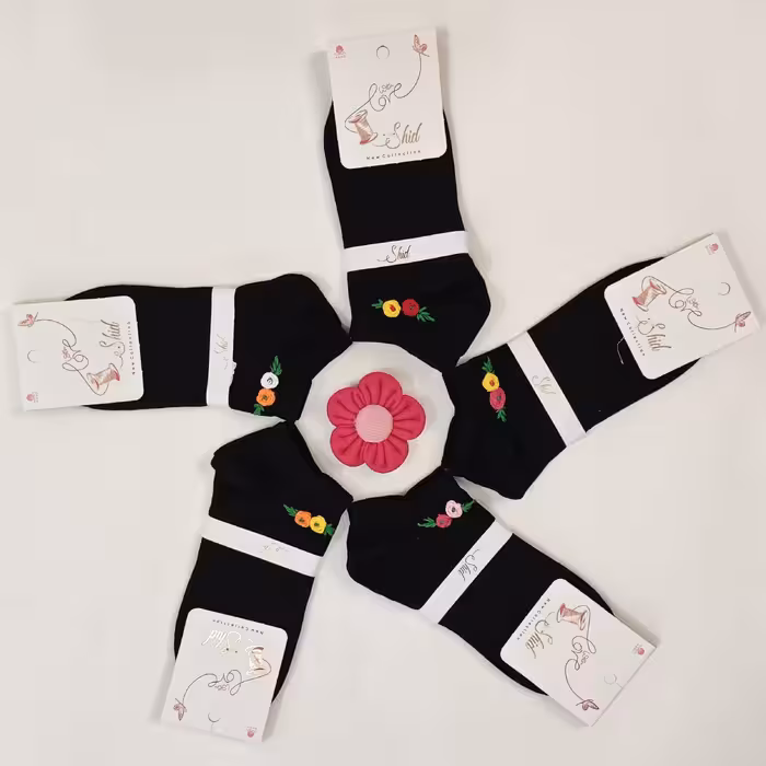 جوراب مچی مشکی گلدوزی زنانه و دخترانه