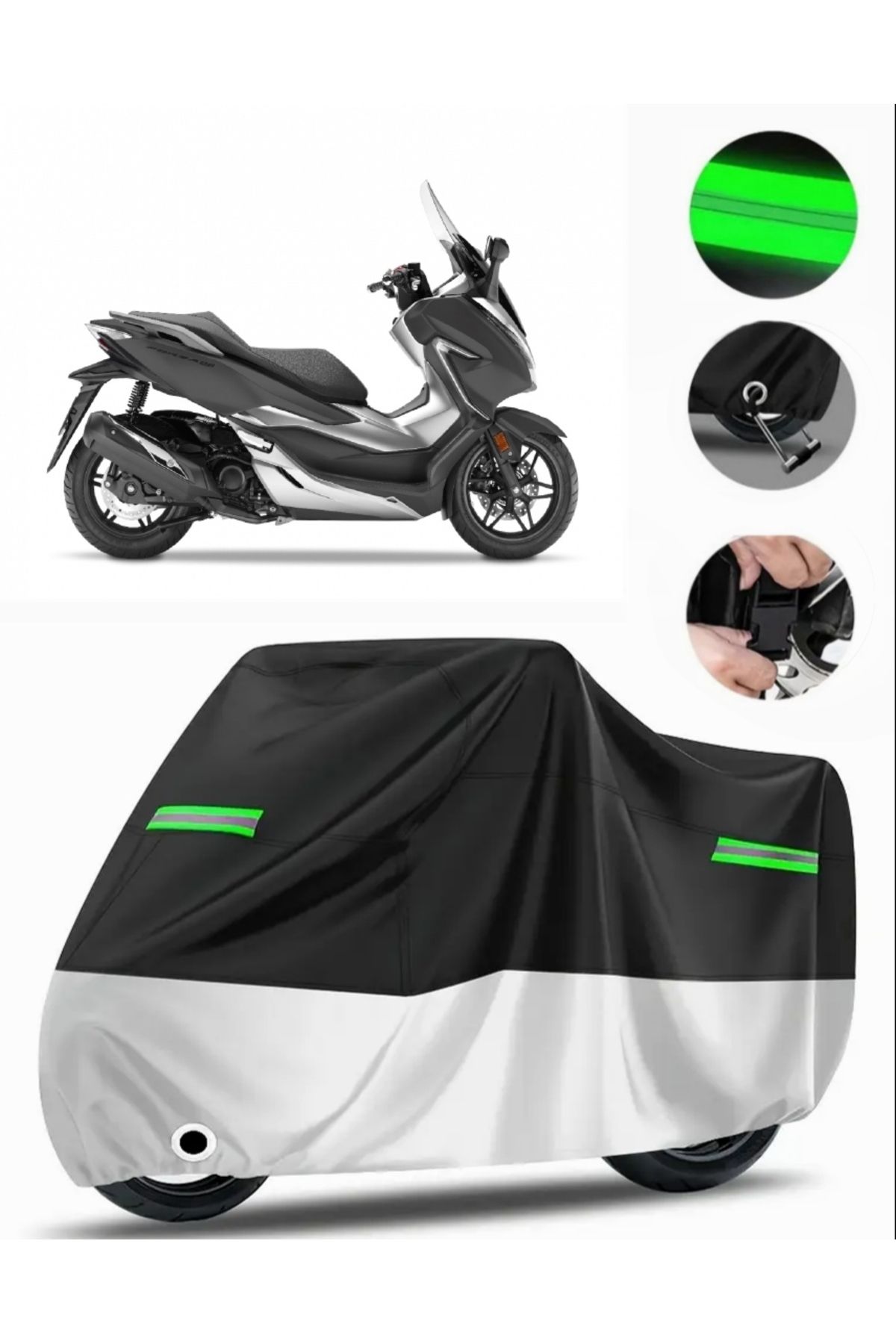 چادر موتورسیکلت خاکستری HONDA NSS300 FORZA BEAR PREMIUM MOTORCYCLE TARKET قفل سازگار سیاه گری MotoEn