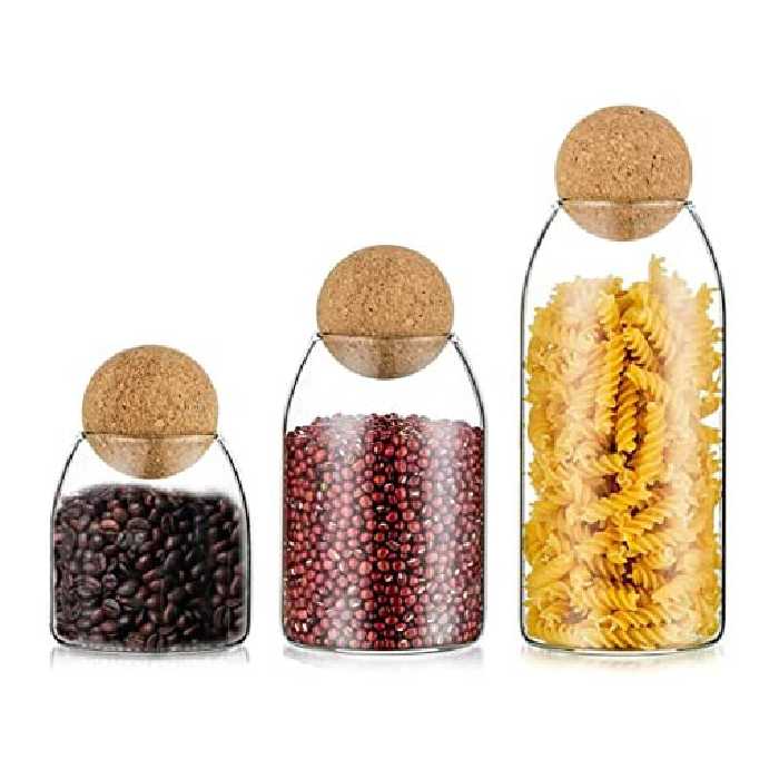 ست بانکه ادویه و حبوبات درب چوب پنبه (شیشه بروسیلیکات)