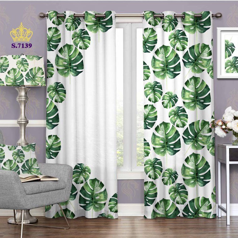 پرده پذیرایی دو قواره پانچ گلدار طرح برگ گل تزئینی کد S7139