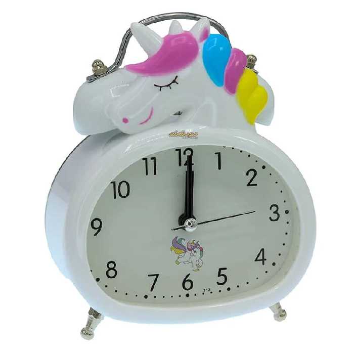 ساعت بیضی رومیزی زنگ دار سفید طرح یونی کورن