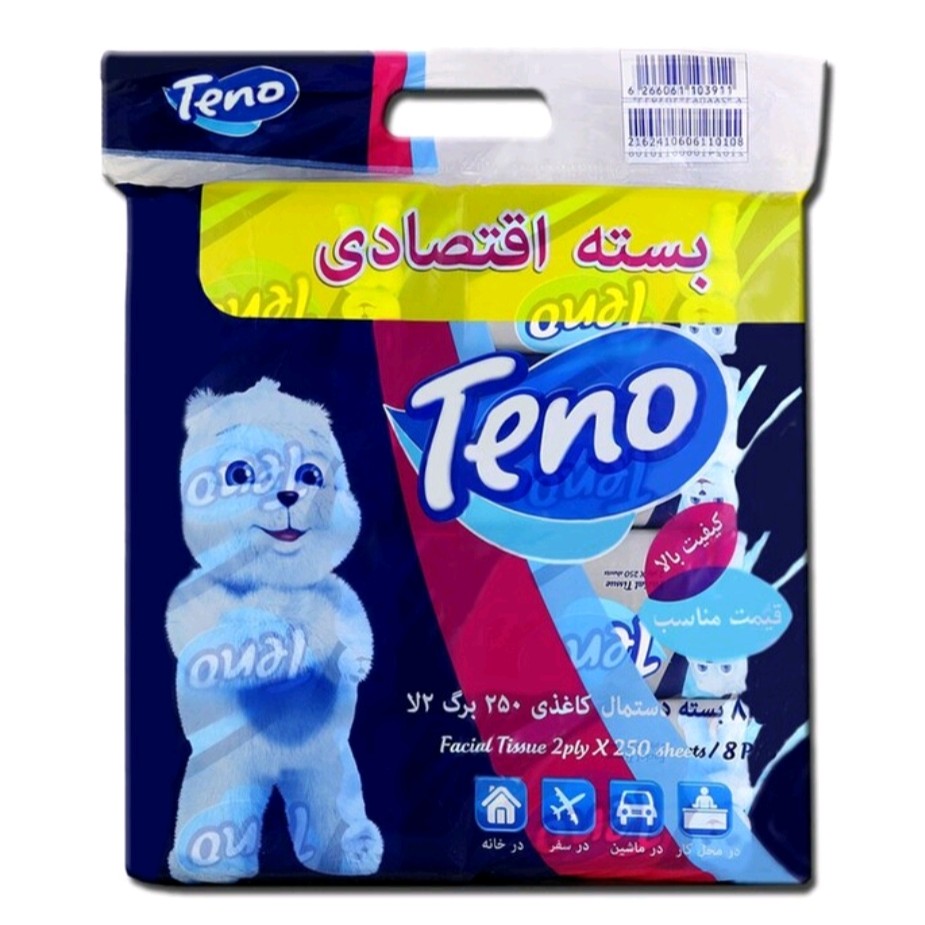دستمال کاغذی تنو 8 عددی 250 برگ دولایه