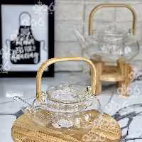 قوری پیرکس دسته چوبی 600میلی‌لیتر تخت