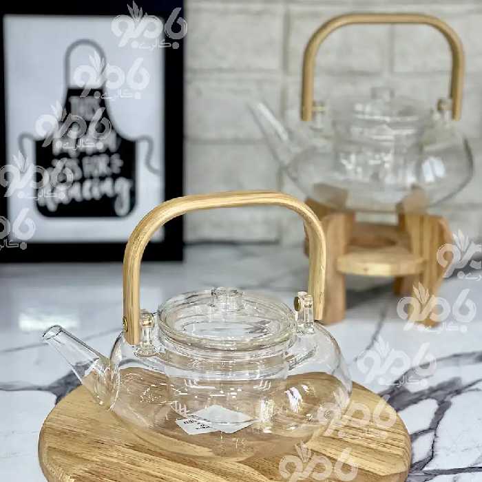 قوری پیرکس دسته چوبی 600میلی‌لیتر تخت