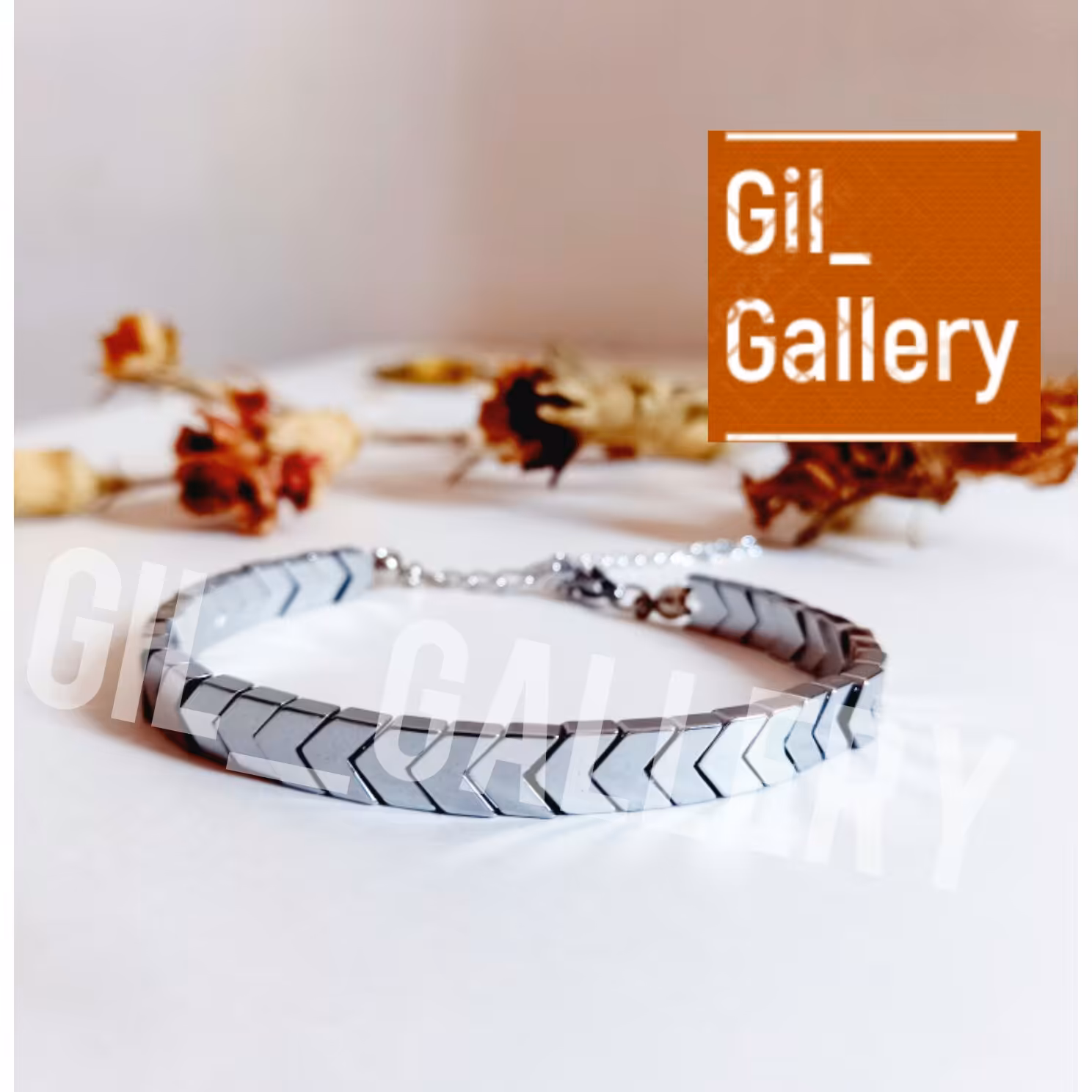 دستبند سنگ حدید فلش نقره ای رنگ ثابت