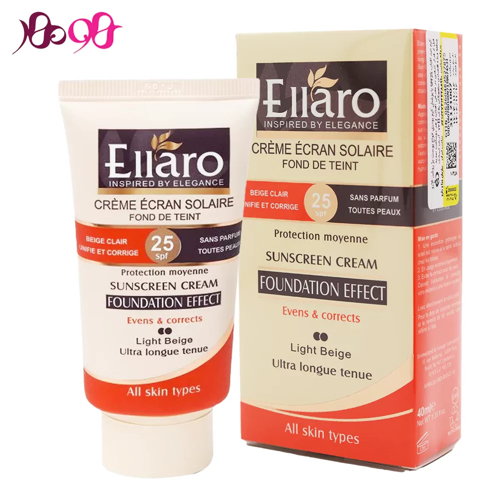 کرم ضد آفتاب الارو با پوشش کرم پودر بژ روشن Ellaro spf25