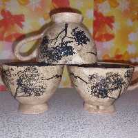 فنجان سفالی  طرح درختی دستساز و قابل استفاده