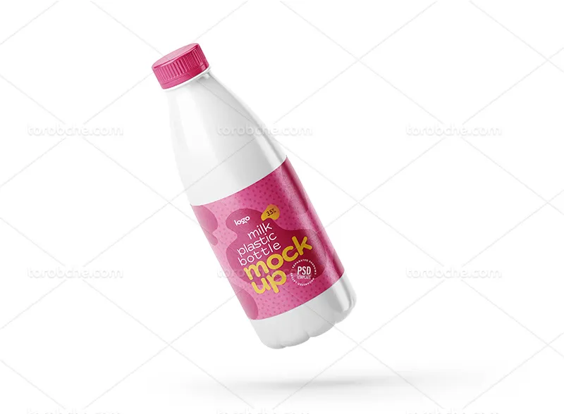 موکاپ PSD بطری شیر لایه باز | گرافیک با طعم تربچه