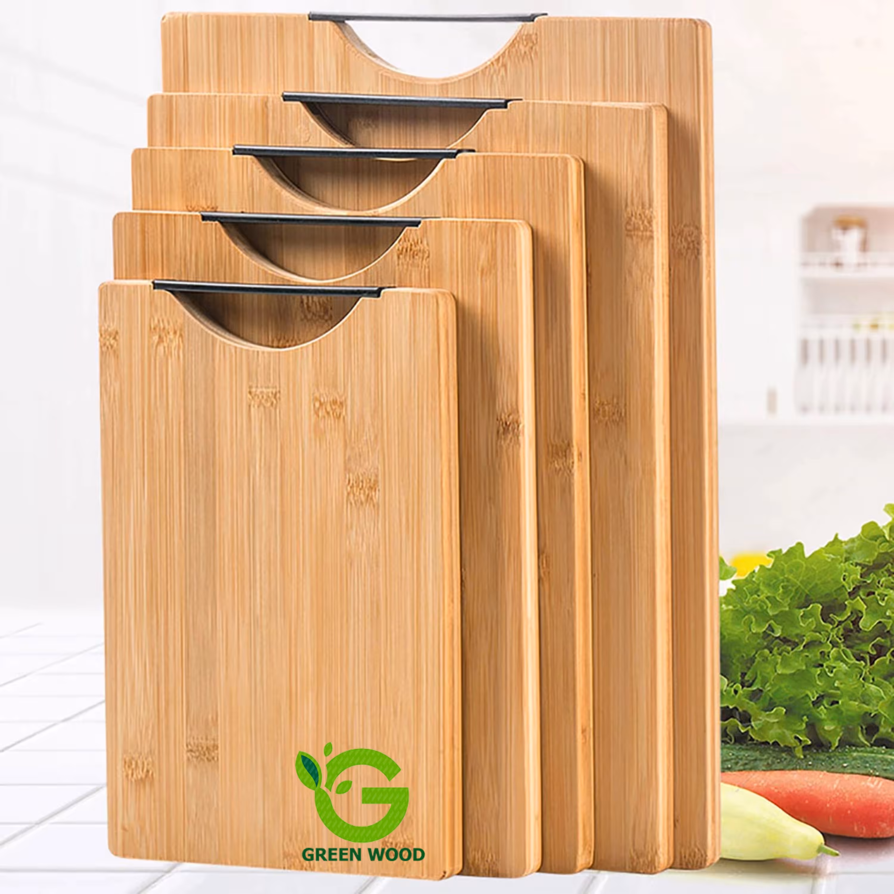 ست تخته برش گوشت 5 تکه چوبی بامبو کد Gw11002