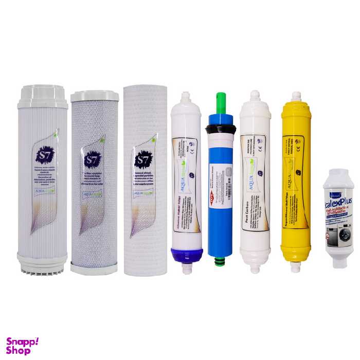 فیلتر دستگاه تصفیه آب آکوآ اسپرینگ مدل F-S7-W8A مجموعه 8 عددی به همراه رسوب گیر اسکالکس پلاس