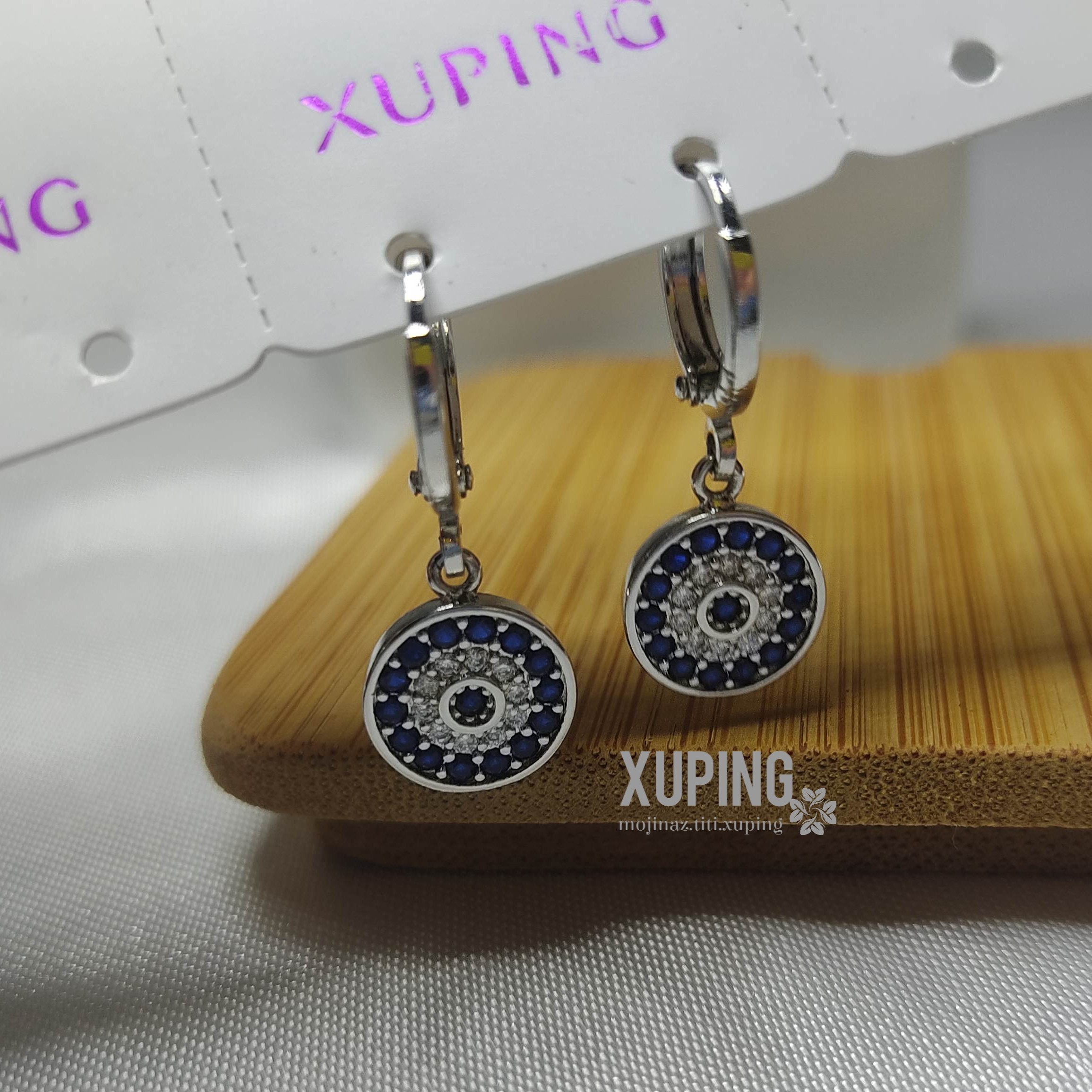 گوشواره چشم نظر ژوپینگ نقره ای رنگ ثابت 