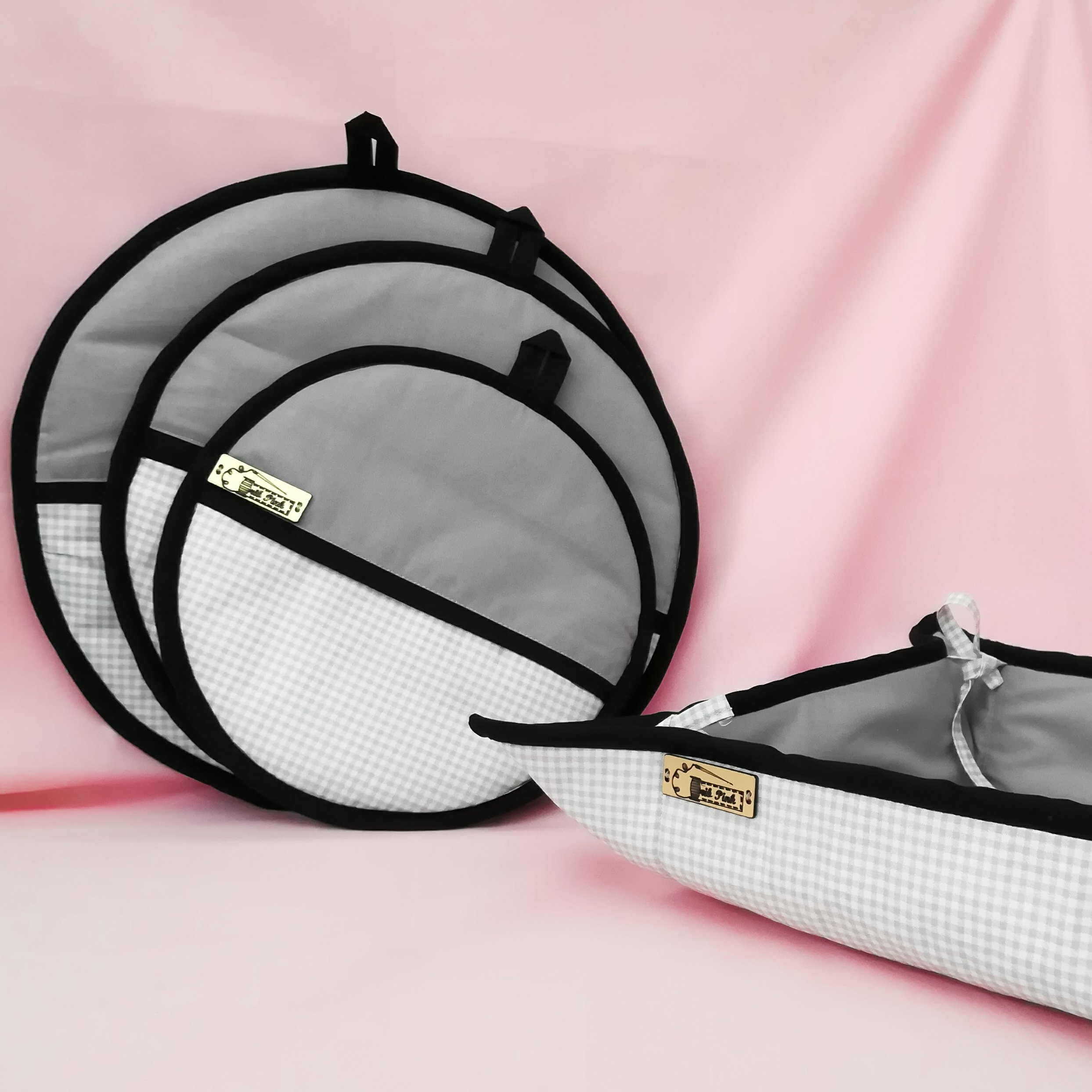 ست سرویس پارچه ای آشپزخانه 12 تکه  اریب صورتی( طوسی ساده) 