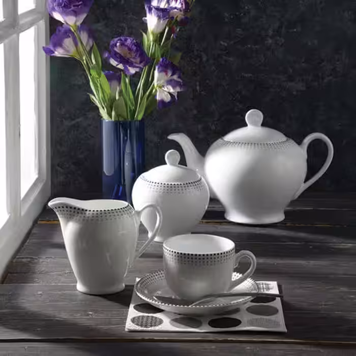 سرویس چای خوری مون بلان مشکی ایتالیا اف چینی زرین 17 پارچه