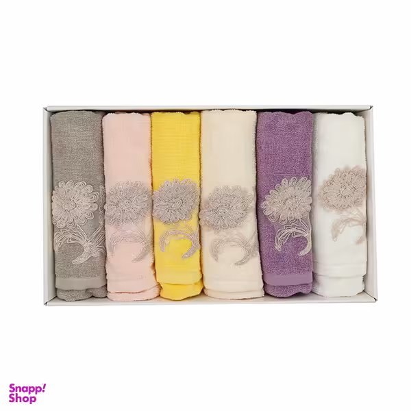 حوله دستی دانتل دوزی طرح ناویداد سایز 40×75 سانتی متر بسته 6 عددی