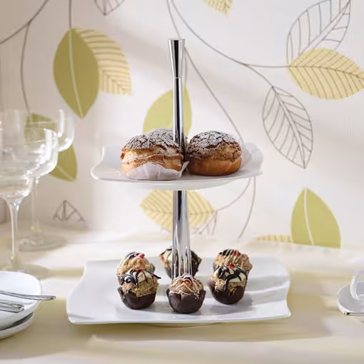 ظرف دو طبقه چینی زرین آسترو سفید پایه استیل ساده