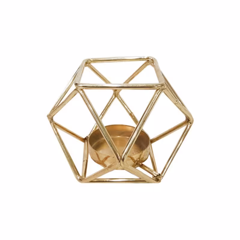 جا شمعی وار مر دار چند ضلعی دکوری تزیینی طلایی و مشکی 