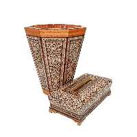 ست جعبه دستمال کاغذی کشویی و سطل زباله خاتم کاری(مدل معمولی)(گارانتی 120 ماهه)