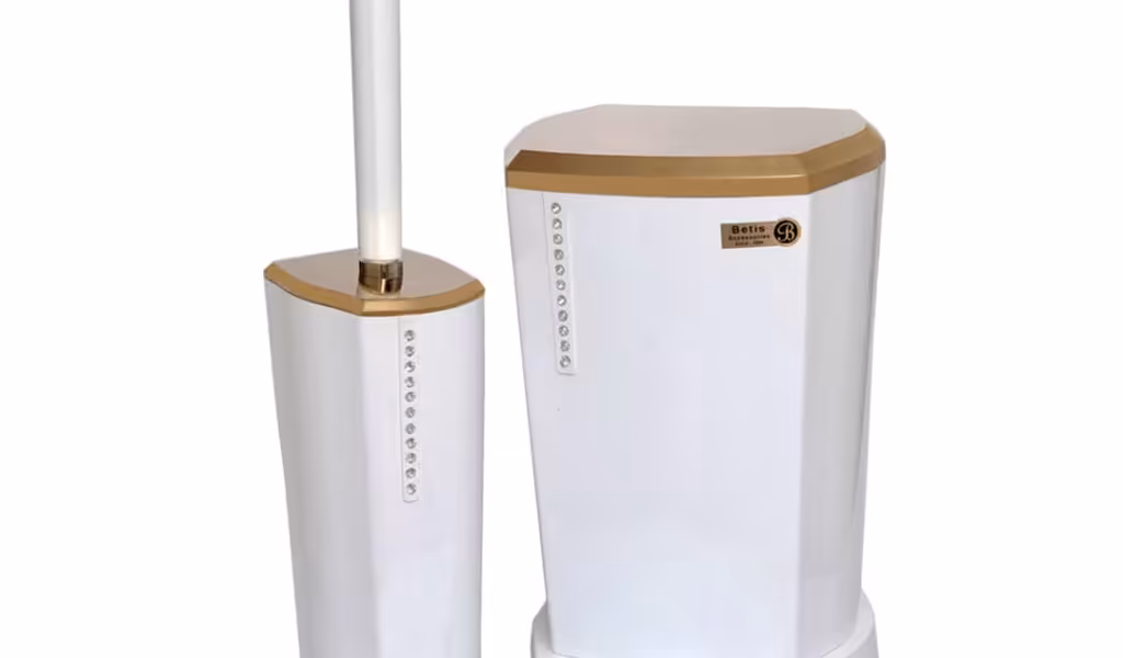 ست سطل و برس بتیس مدل نگین سفید طلایی