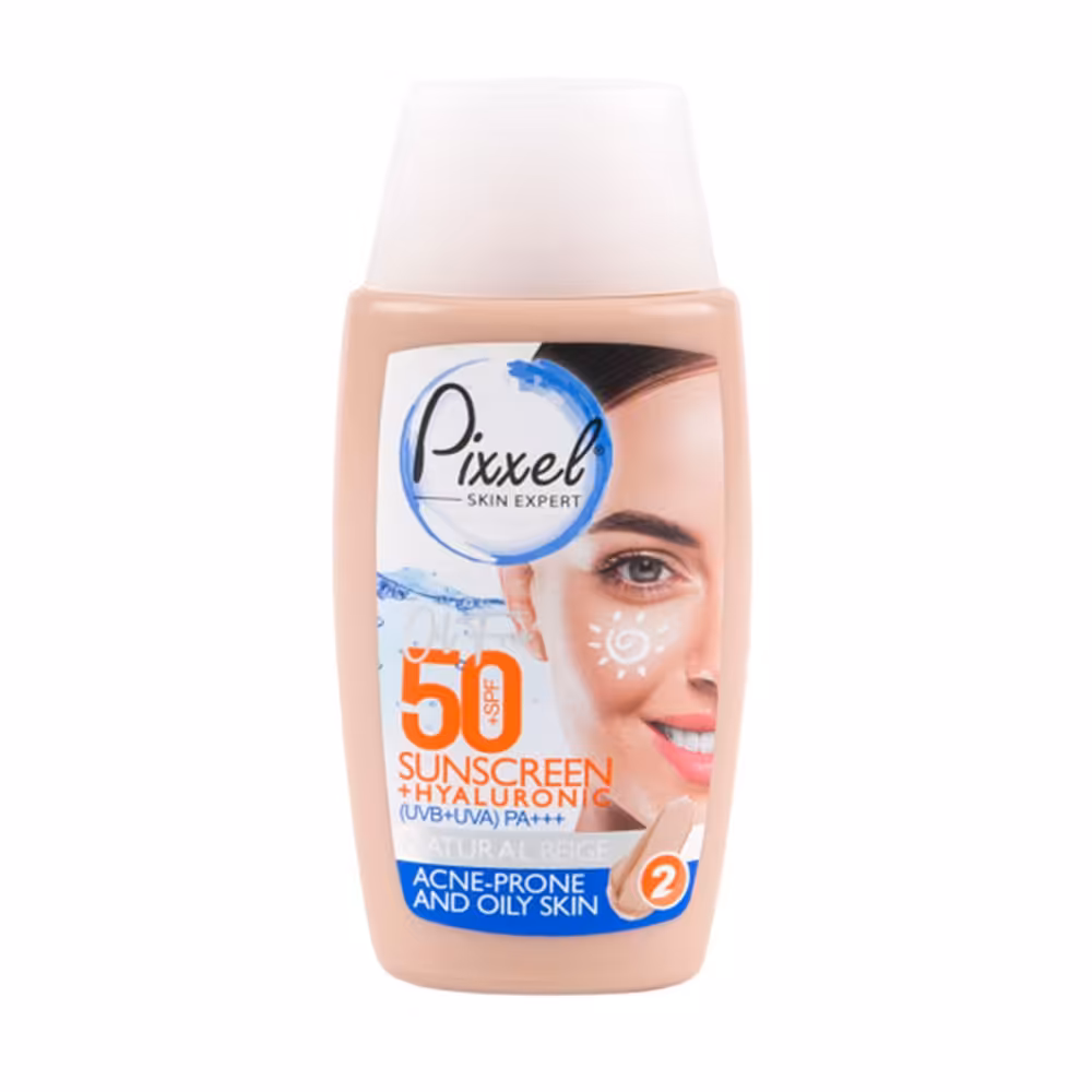 ضد آفتاب فلوئید رنگی پیکسل SPF  50 مناسب پوست چرب و جوش دار و مختلط