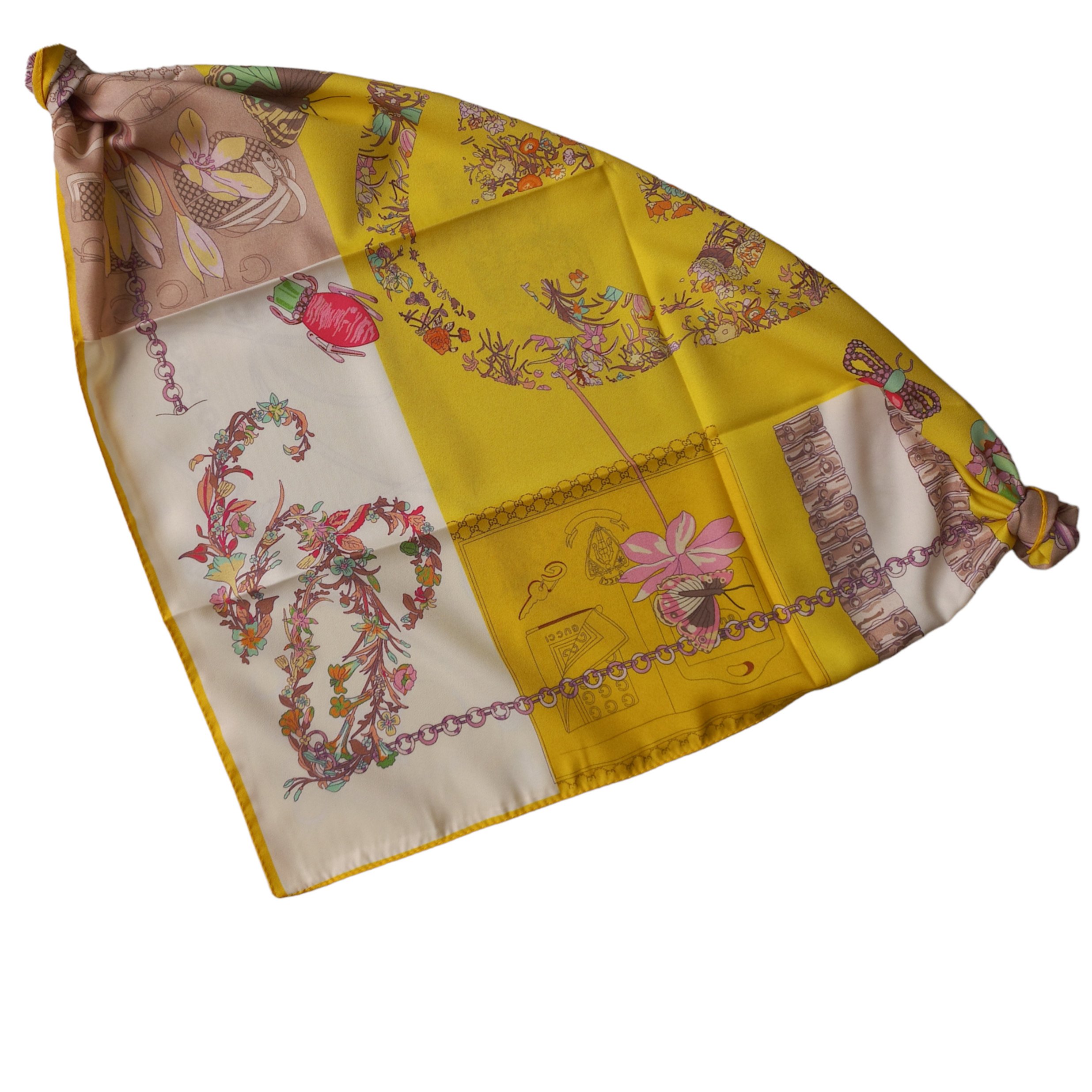 روسری قواره کوچک مینی اسکارف ابریشم توییل فانتزی گلدار کد 4