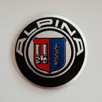 آرم وسط رینگ چرخ ماشین طرح ALPINA مشکی نوشته نقره ای آرم قرمز و آبی(مناسب همه رینگهای اسپرت با دهنه سایز 030)