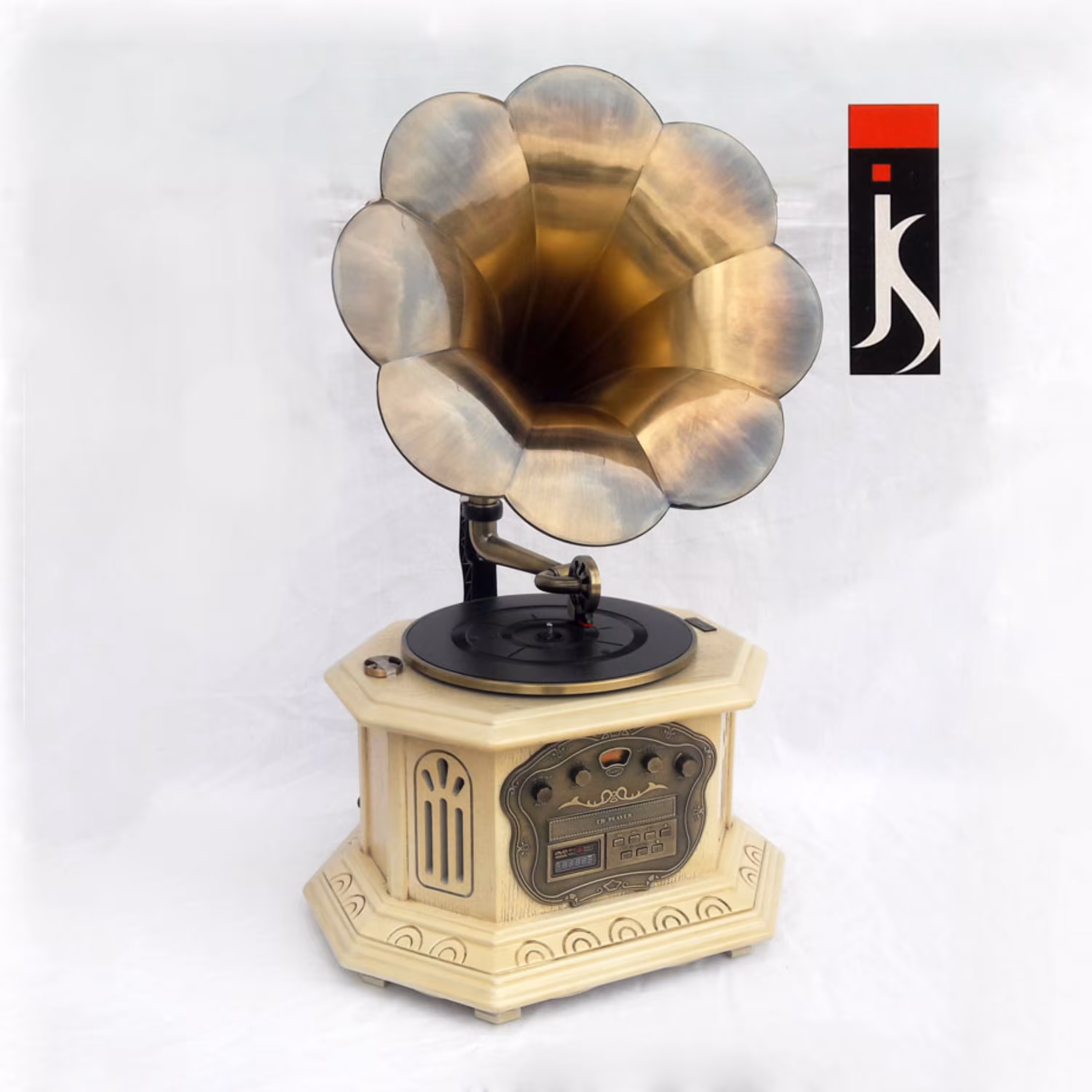 گرامافون رومیزی چوبی مدل JS-016 کرم ارسال رایگان