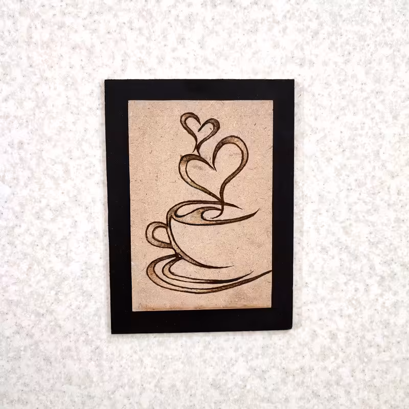 تابلو مینیمال کافی کاپ سوخت نگاری شده