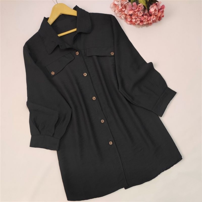 مانتو تونیک آندیا - بابوس - جلو دکمه - فری سایز - تک رنگ مشکی