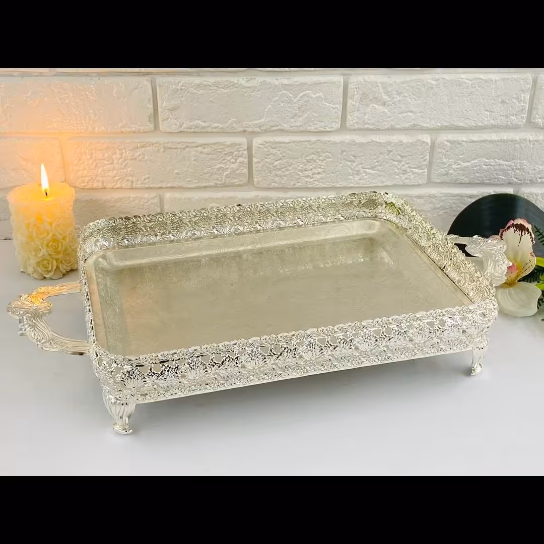 سینی بزرگ انگلیسی رنگ سیلور  با کیفیت 