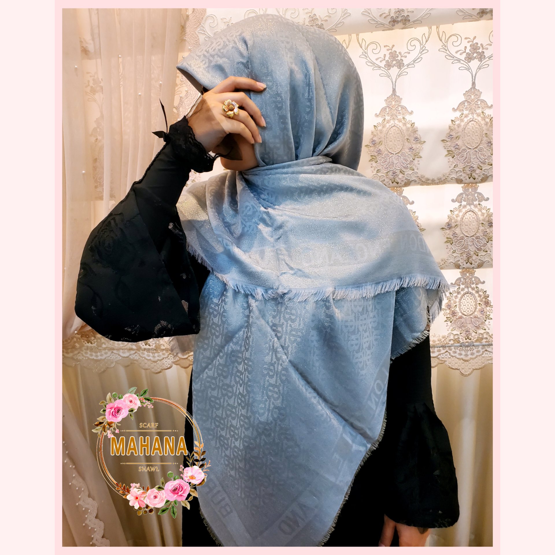 روسری ابریشم لمه دار. دورو .رنگ نقره ای .ایستایی بالا
