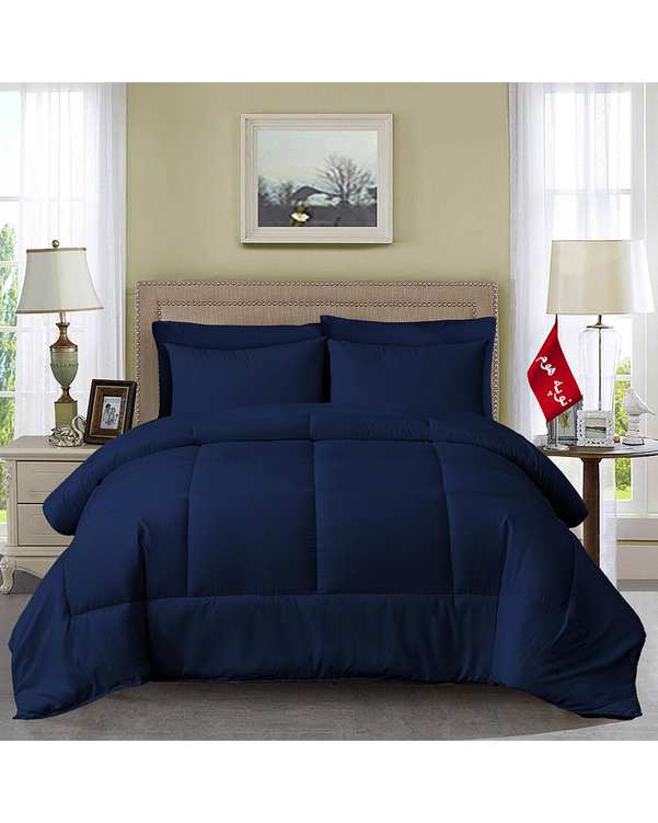 سرویس لحاف روتختی مینیمال یک نفره 5 تکه سرمه ای نوپه هوم Nopehome طرح مربعی کد 141