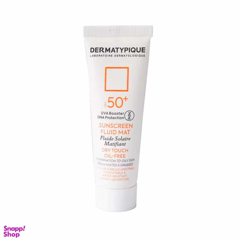 فلوئید ضد آفتاب بی رنگ درماتیپیک مناسب پوست چرب با SPF50 حجم 50 میلی‌ لیتر