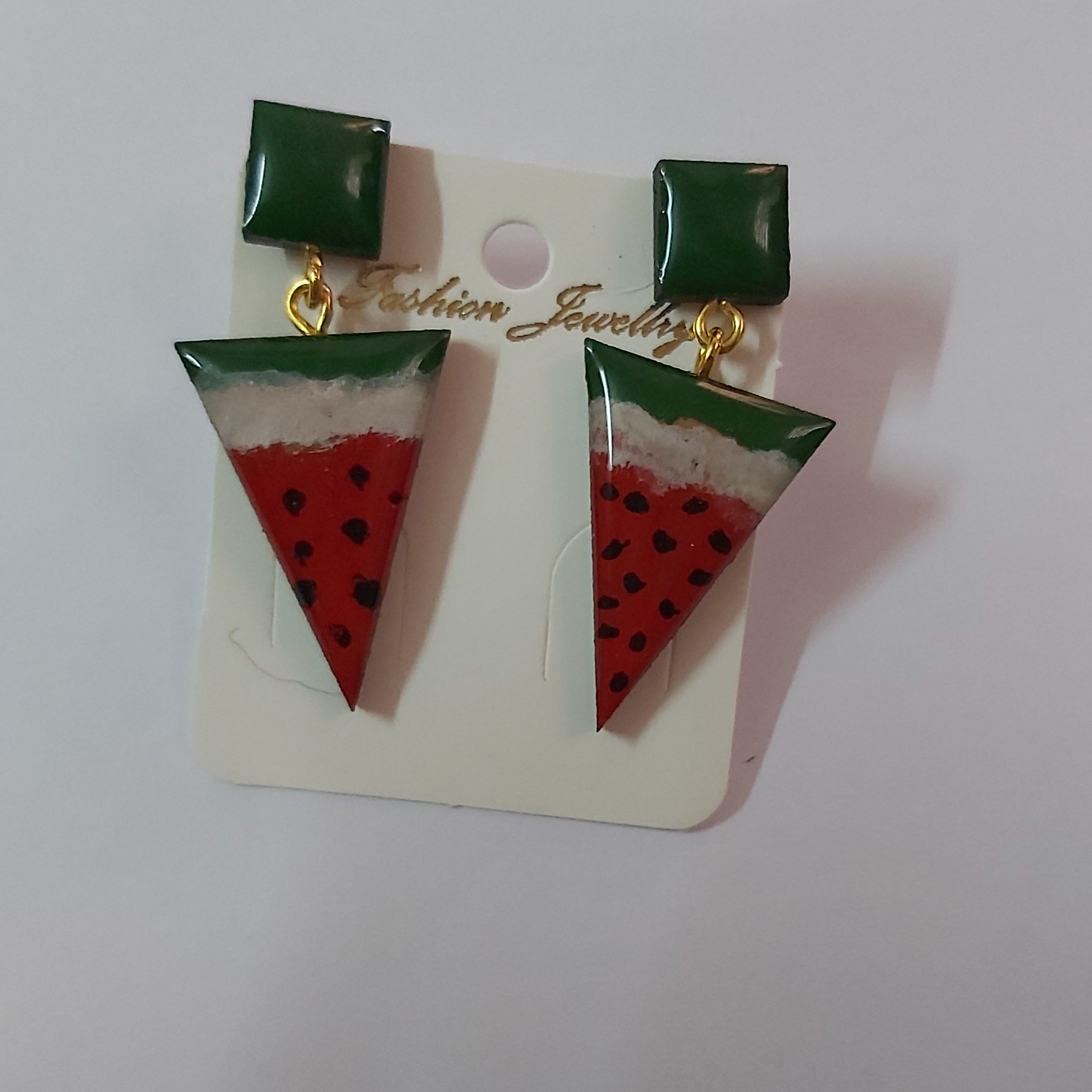 گوشواره رزینی مثلثی طرح هندوانه