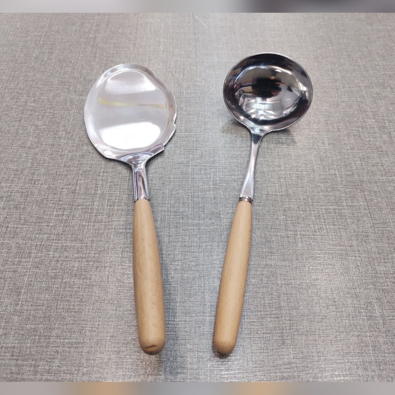 ملاقه و کفگیر استیل دسته چوبی