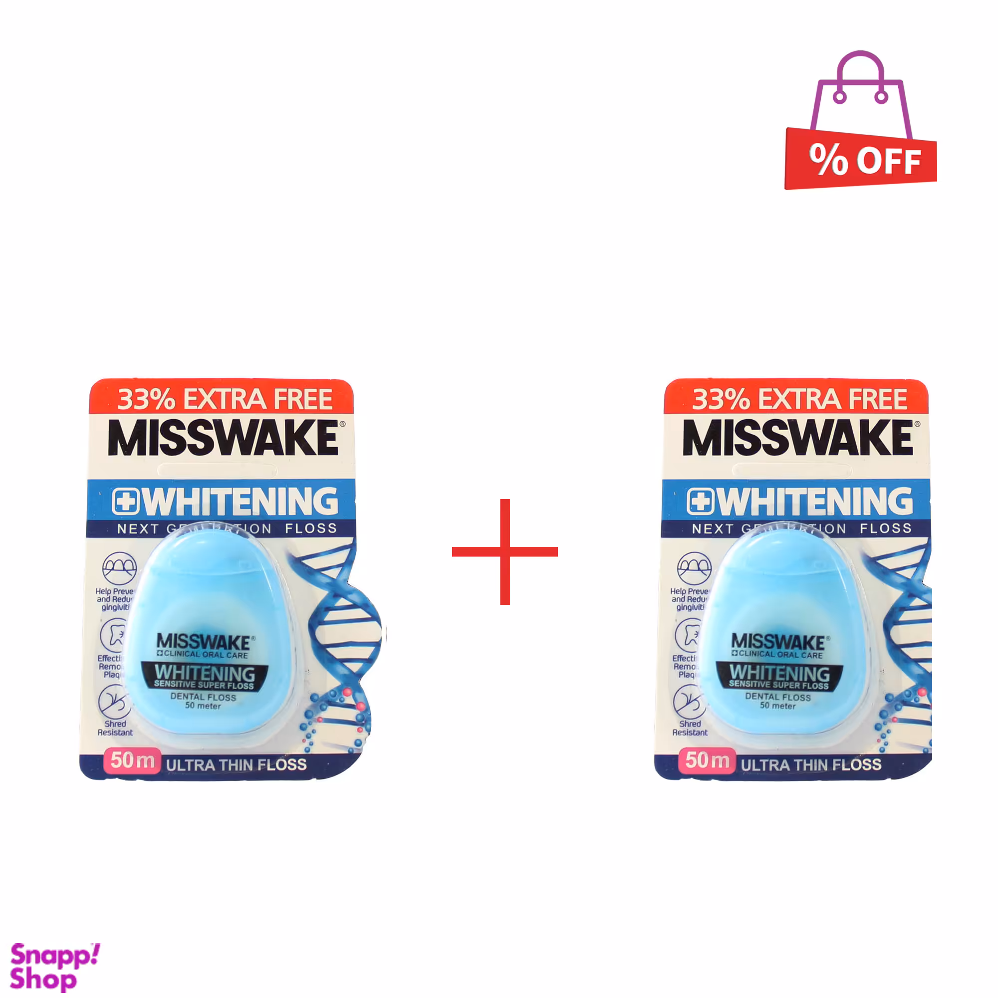 نخ دندان 33 درصد میسویک (Misswake) مدل Whitening طول 50 متر مجموعه 2 عددی