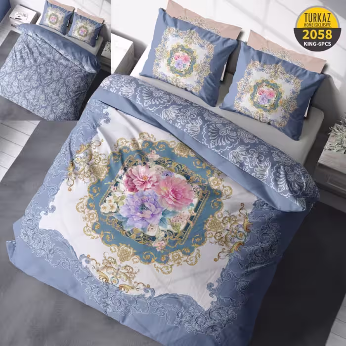 سرویس لحاف روتختی 2 نفره چاپی تنسل برند ترکاز(Turkaz) کد 2058
