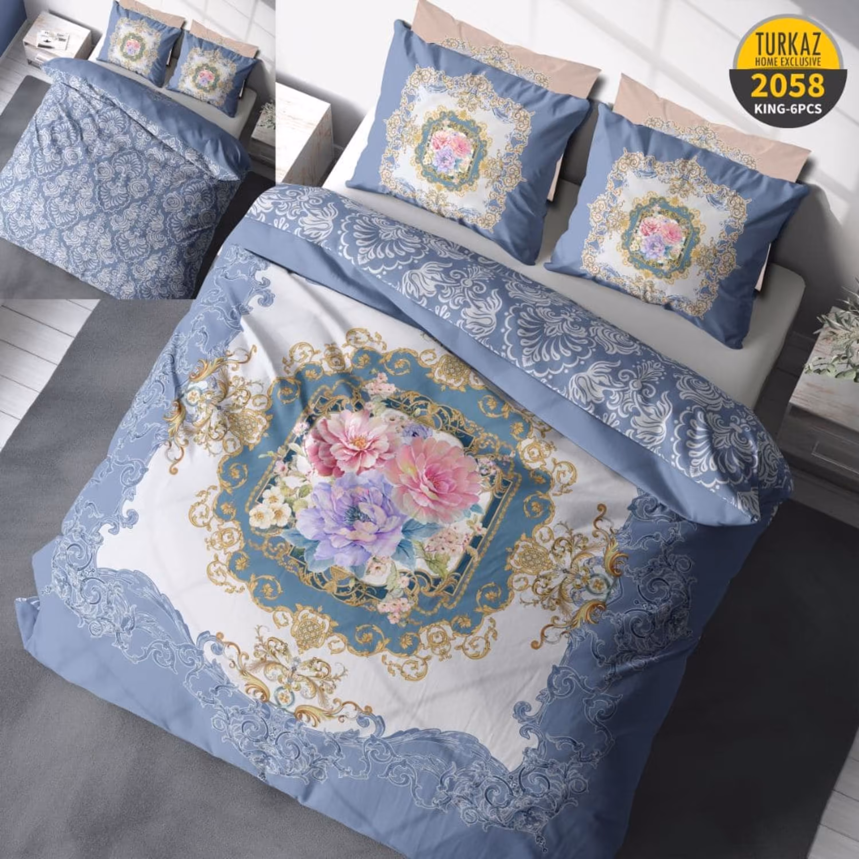 سرویس لحاف روتختی 2 نفره چاپی تنسل برند ترکاز(Turkaz) کد 2058