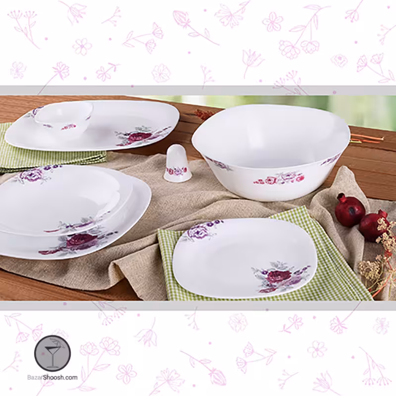 سرویس غذاخوری 28 پارچه طرح لیلیکیو 362 قالب مربع پارس اپال