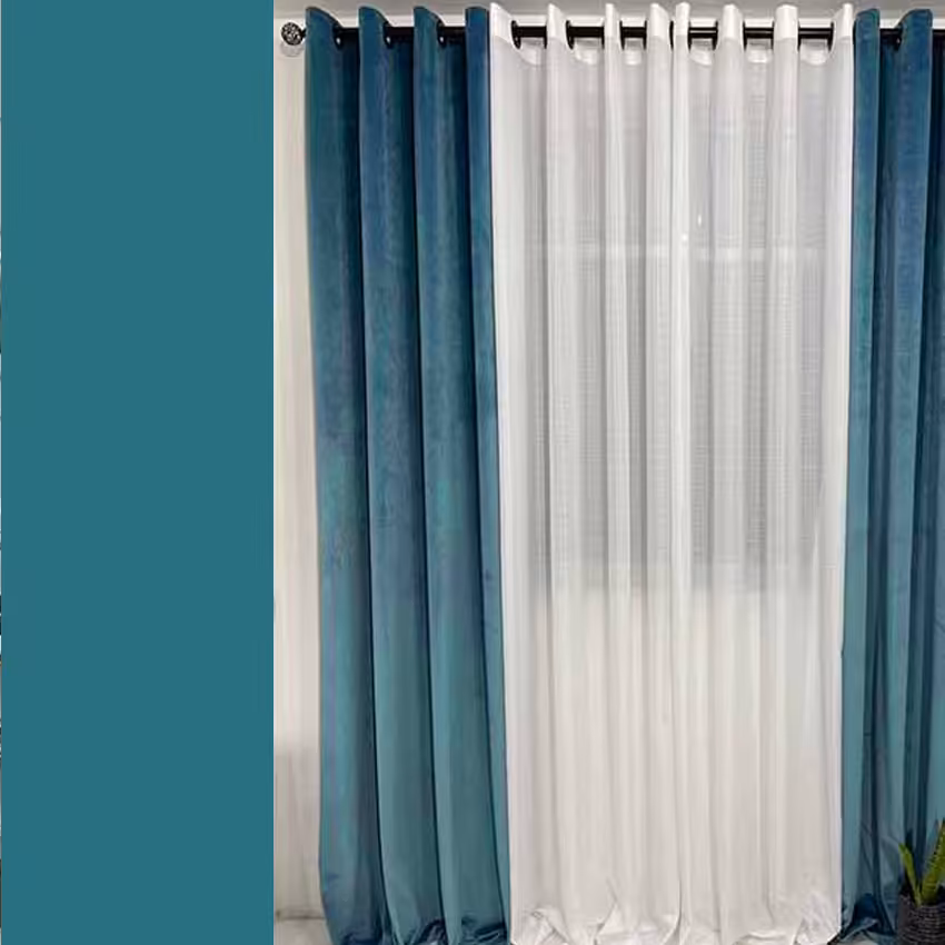 پرده پانچی مخمل ساده تک رنگ فیروزه ای SS-914