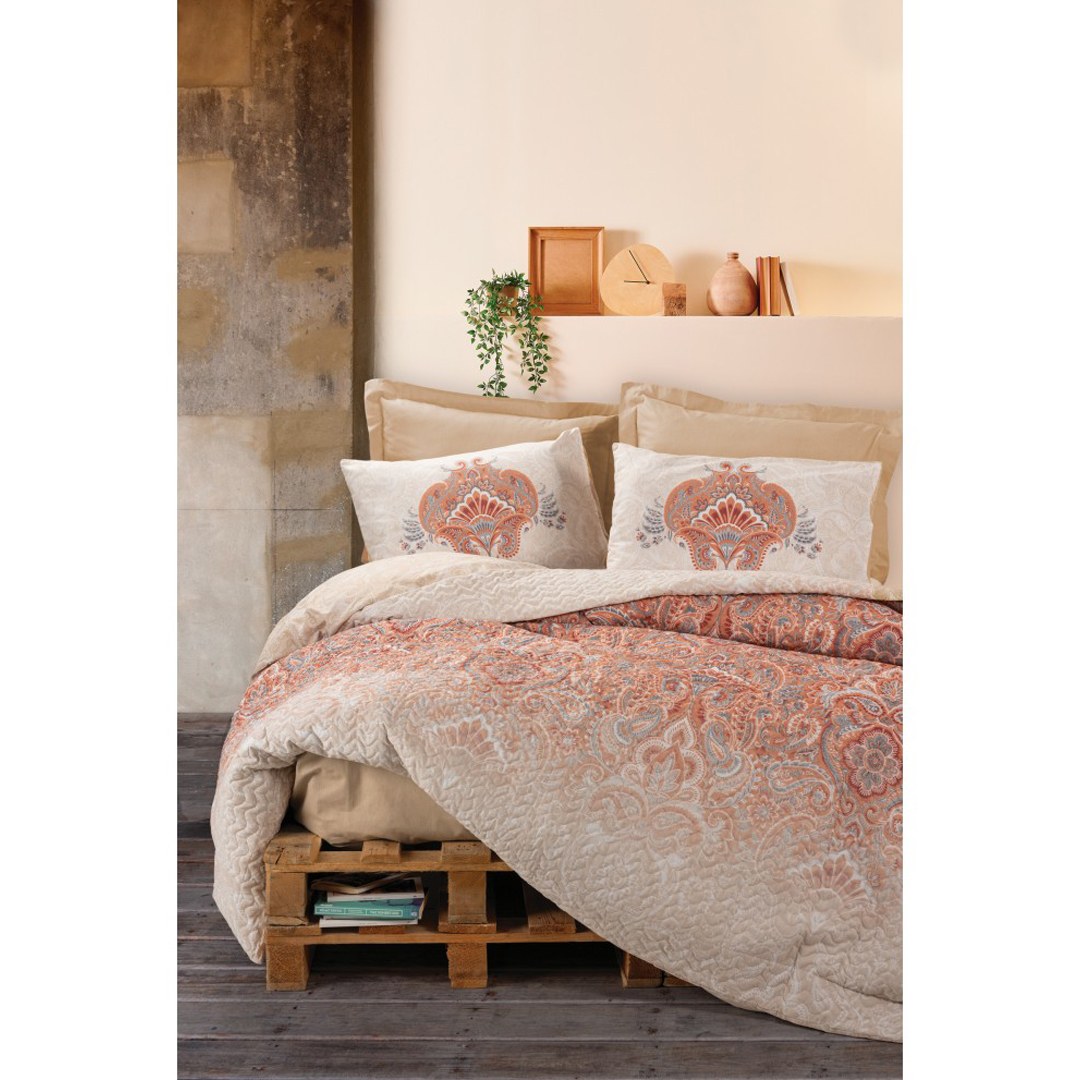 ست روتختی پنبه دوزی کاتن باکس مدل Bohem Loreta Bej دو نفره 4 تکه