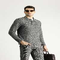 سویشرت خاکستری مردانه یقه چوگان گلدوزی اورجینال Kiğılı