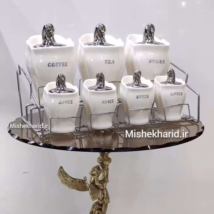 سرویس جاادویه و پاسماوری 7پارچه مدل قو همراه با پایه درب نقره