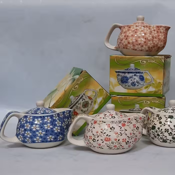 قوری دمنوش با صافی  قوری کوچک  گلدار با صافی