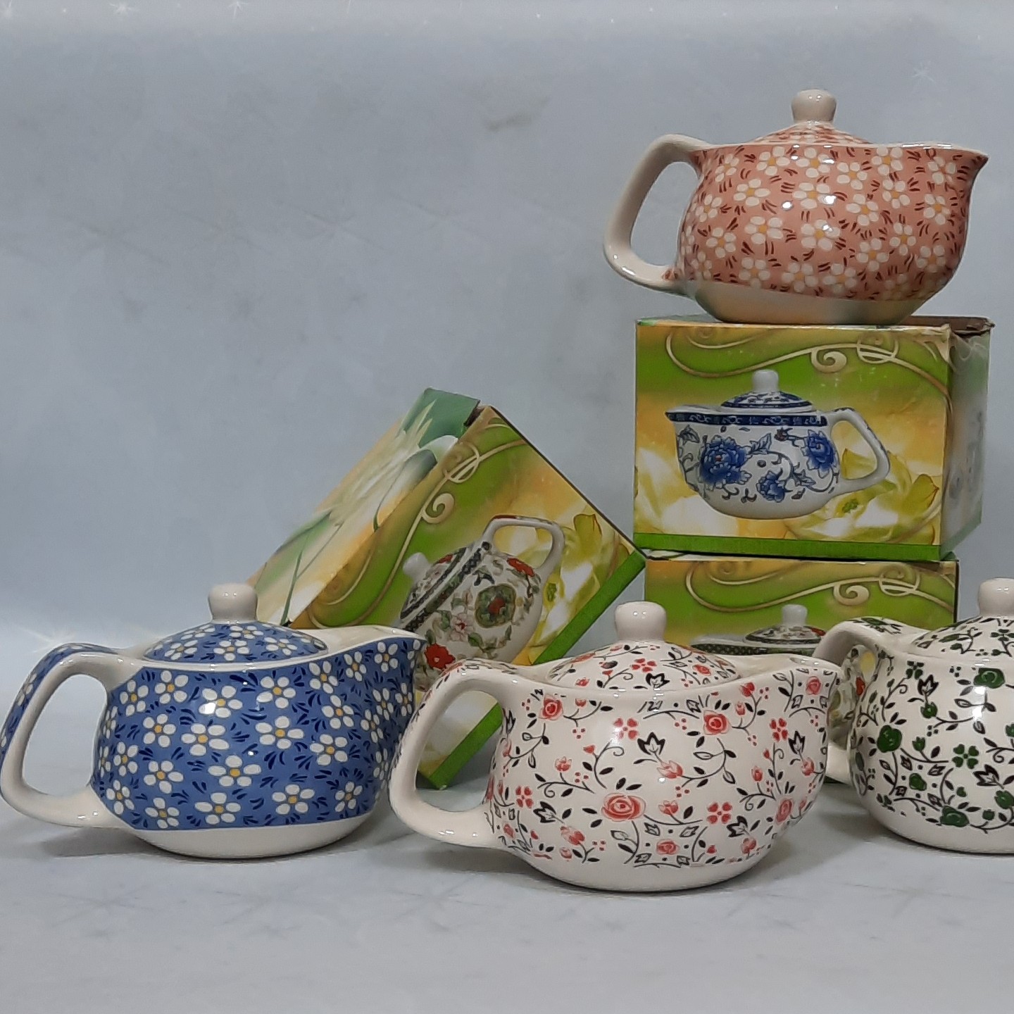 قوری دمنوش با صافی  قوری کوچک  گلدار با صافی