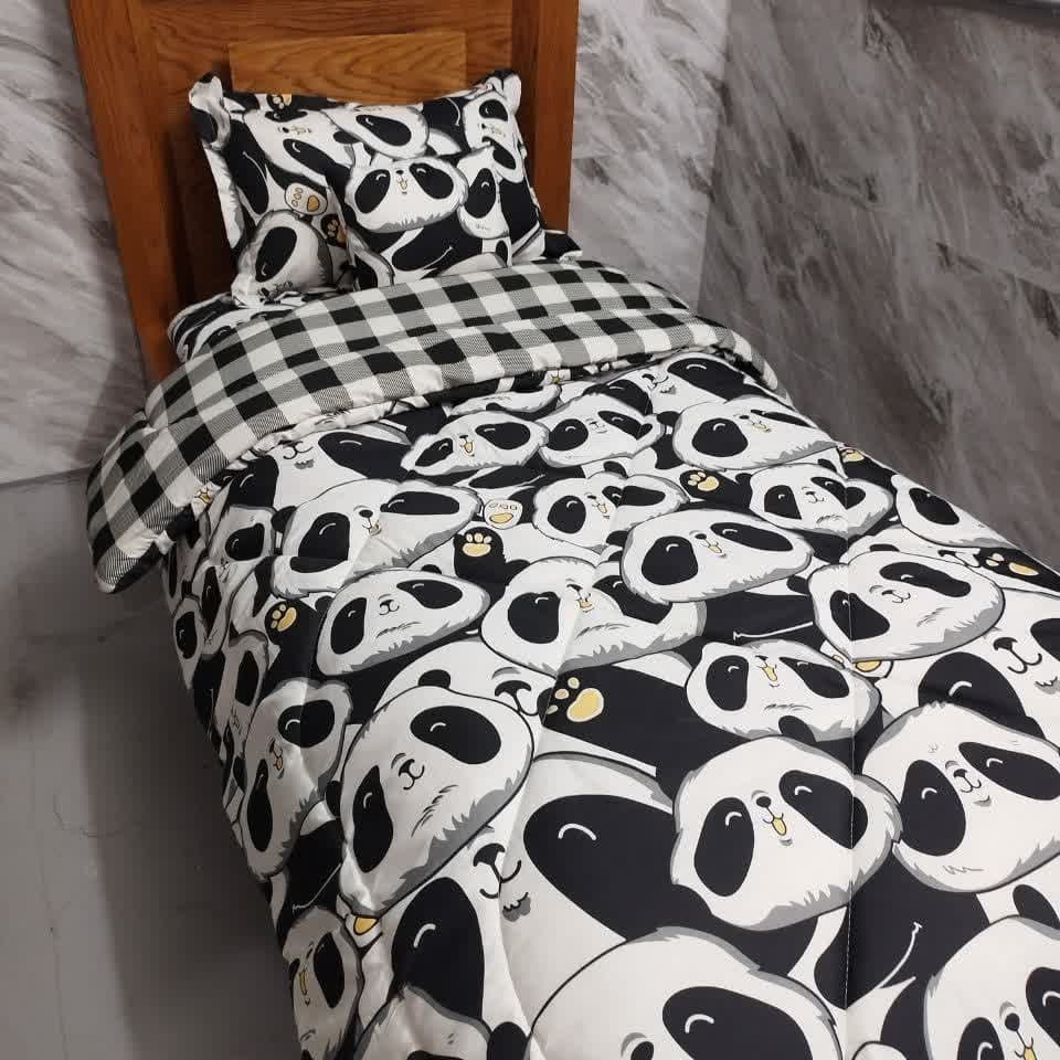 روتختی میکروپنبه تکنفره 90 کد 365 دو رو سفید مشکی طرح پاندا